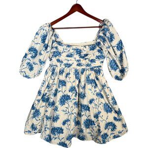 Abercrombie & Fitch Emerson Poplin Puff Sleeve Mini Dress Blue Floral L Petite